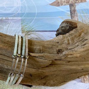 Set of 4 Glass Beaded Heart Charm Boho Anklets